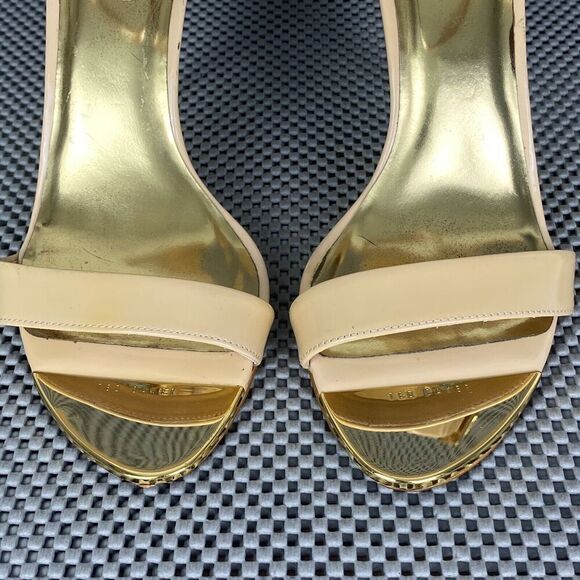Ted Baker London Heels Womens Size 39.5 Gold Metallic Open Toe Ankle Strap - Picture 7 of 15